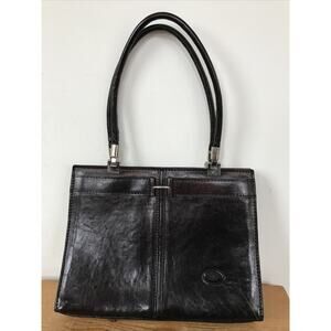 Vintage Conte Di Cavour Italy Brown Leather Satchel Shoulder Hand Bag Purse